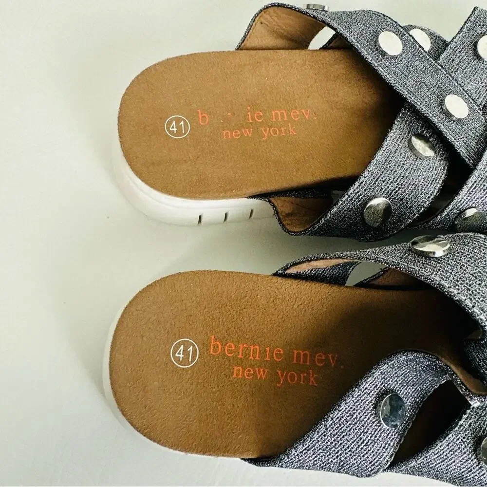 Bernie Mev Womens Kim Slide Sandal Pewter Open Toe Gray Metallic‎ Sz 41 Sz 9.5